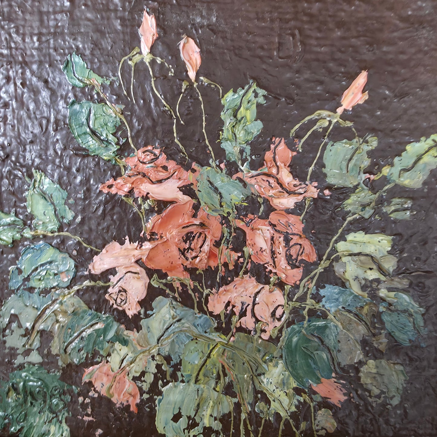 N/A; akril na les; "Rdeči šopek"; 22 cm x 22 cm