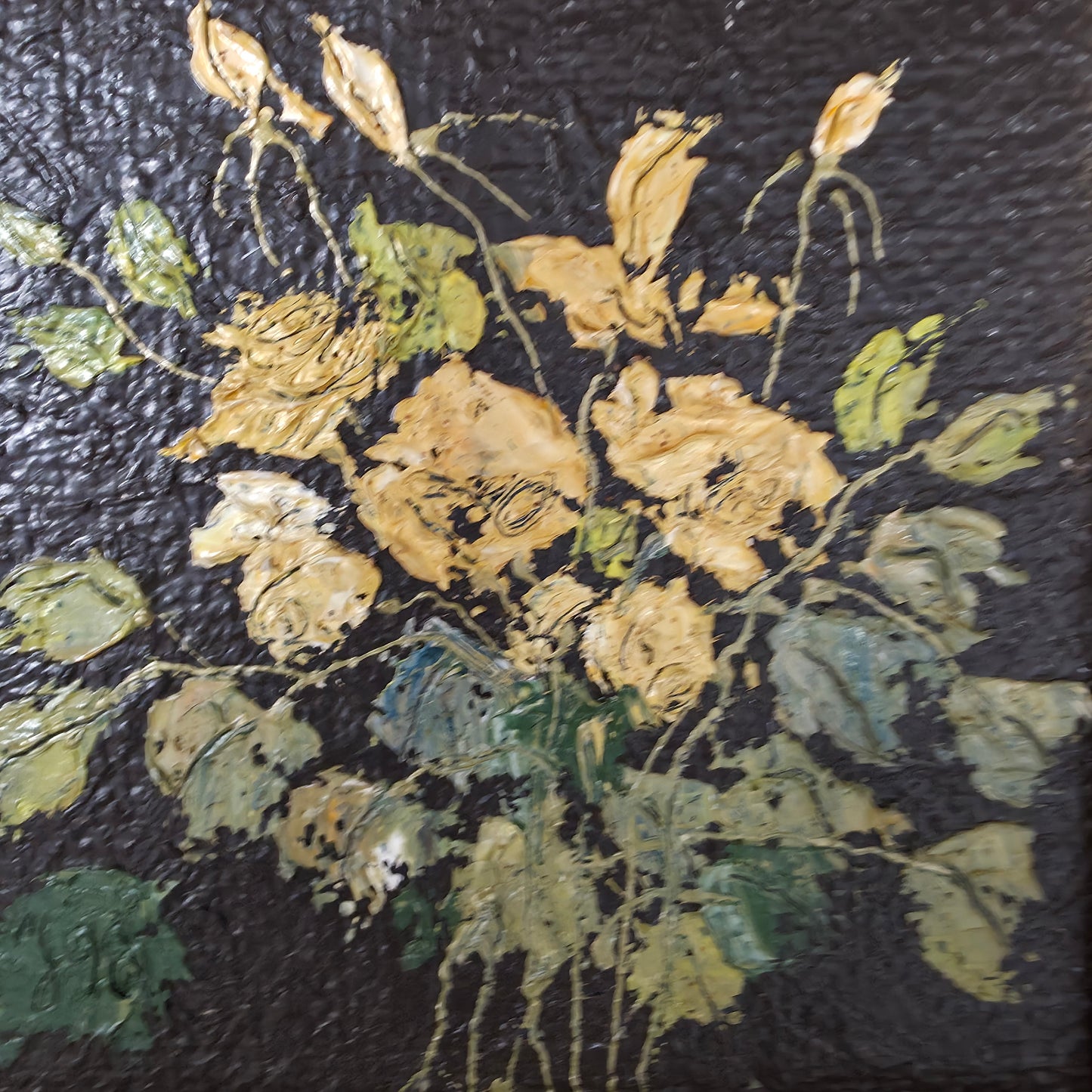 N/A; akril na les; "Rumeni šopek"; 22 cm x 22 cm