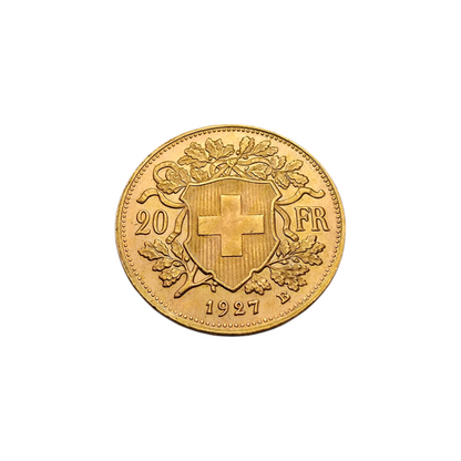 Zlatnik 20 Francs 21K 900/1000; masa=6.45g (1927)