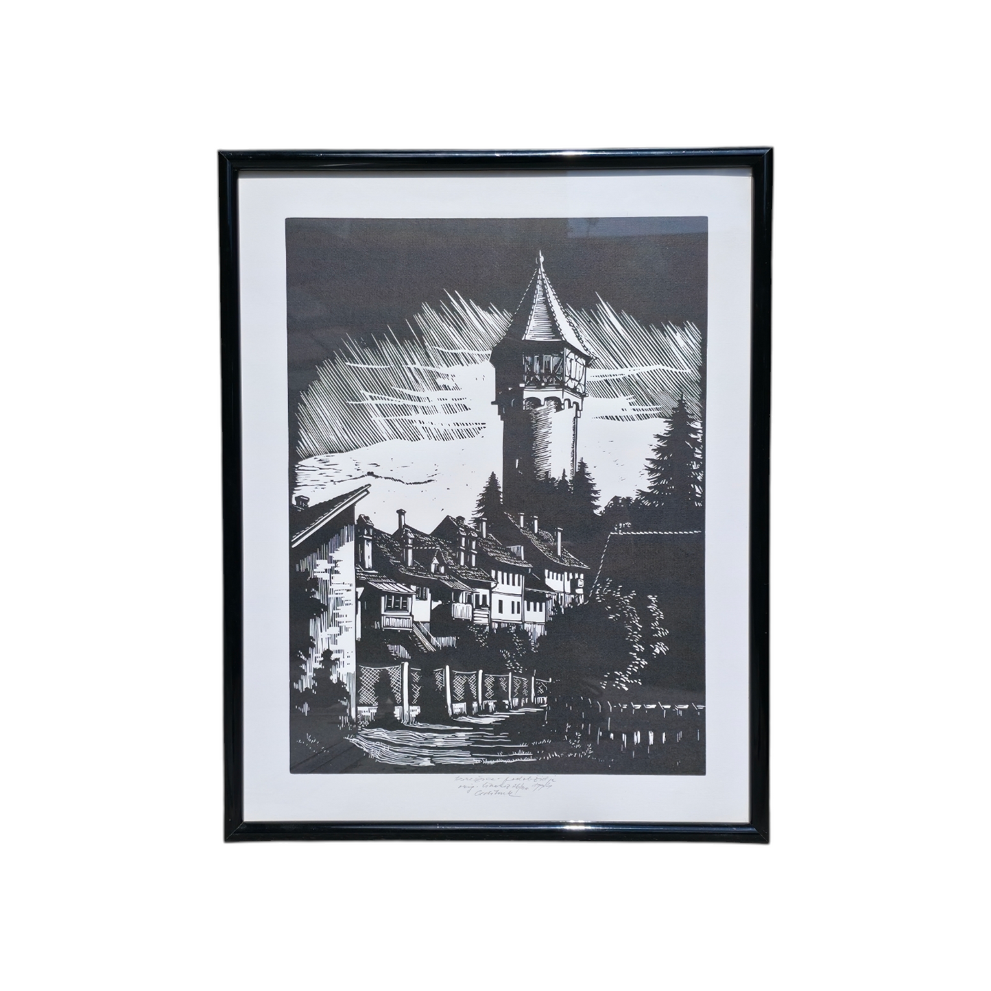 Danilo Cedilnik; "Brežice"; grafika – linorez; 52 cm x 66 cm