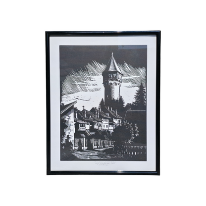 Danilo Cedilnik; "Brežice"; grafika – linorez; 52 cm x 66 cm