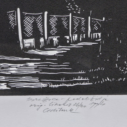 Danilo Cedilnik; "Brežice"; grafika – linorez; 52 cm x 66 cm
