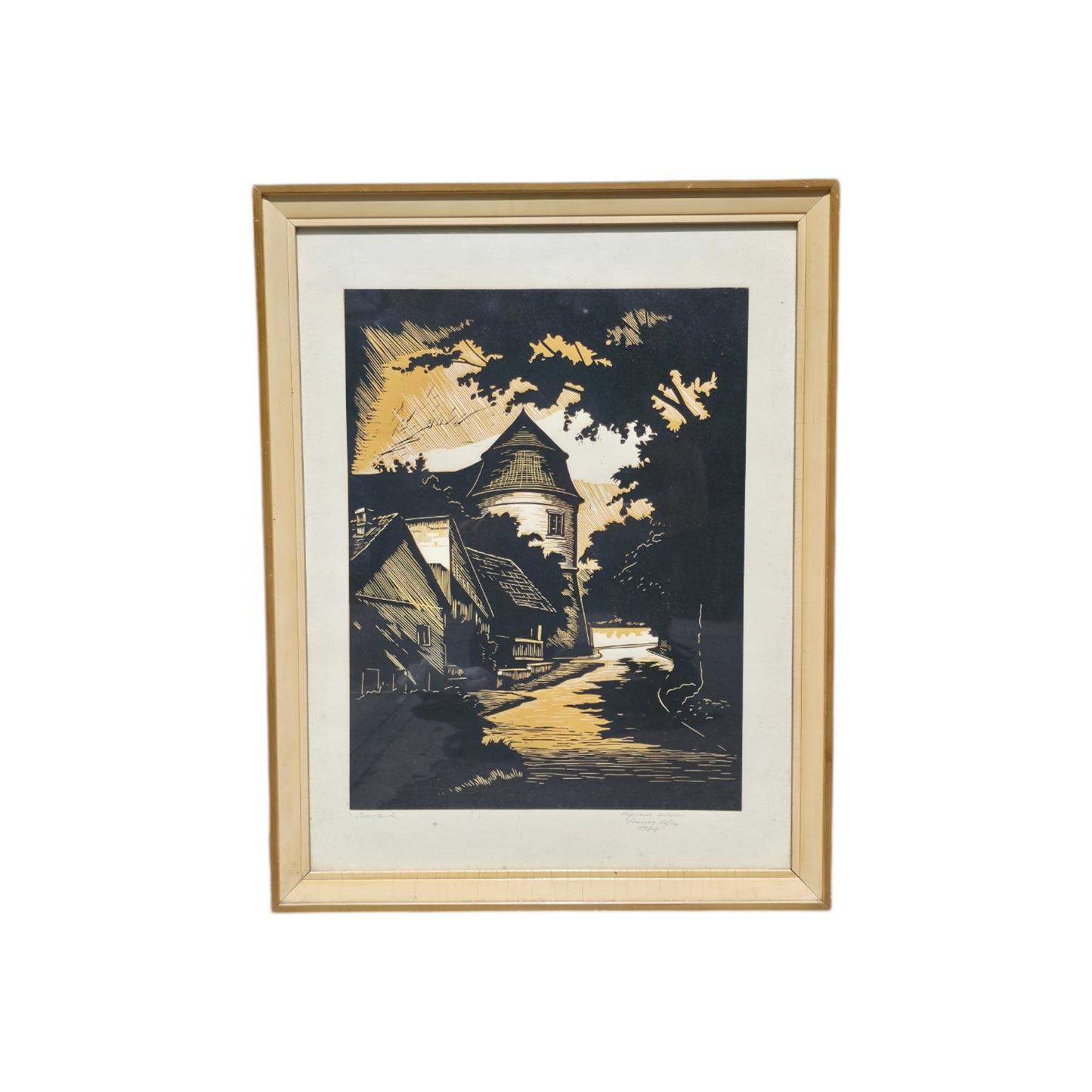 Danilo Cedilnik; grafika – linorez; "Stolpiček"; 50 cm x 60 cm
