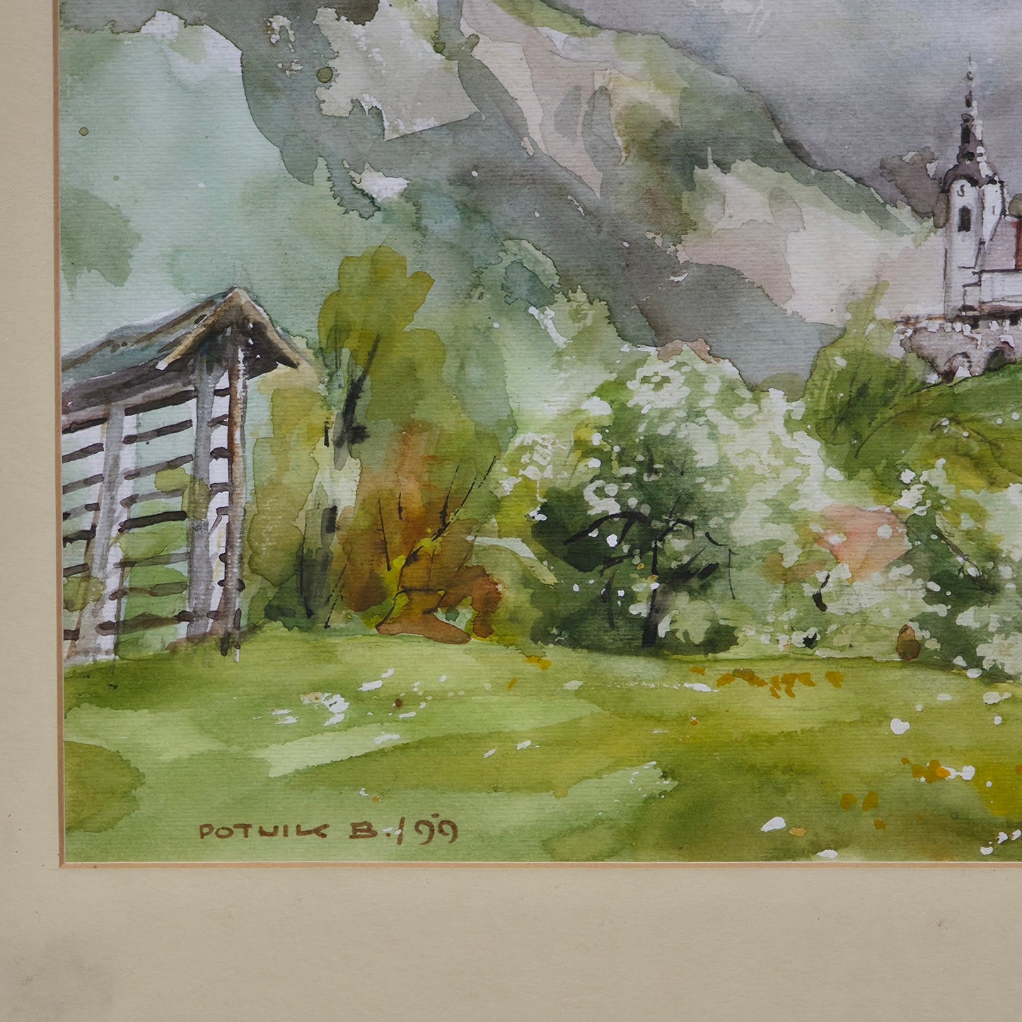 Bogdan Potnik; akvarel; "Kamnik"; 52 cm x 45 cm