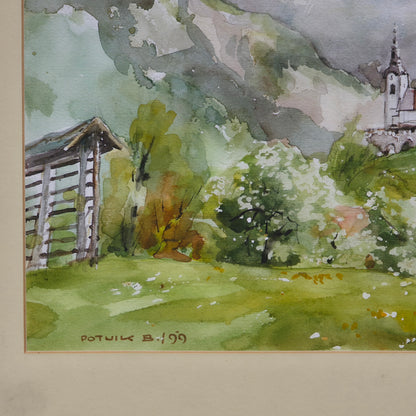 Bogdan Potnik; akvarel; "Kamnik"; 52 cm x 45 cm