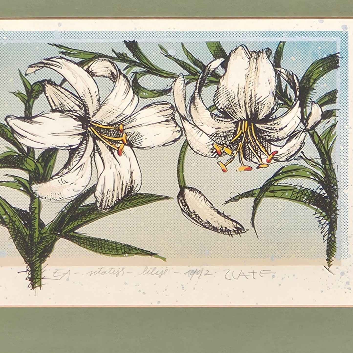Cveto Zlate; E.A. sitotisk; "Lilije"; 36 cm x 30 cm