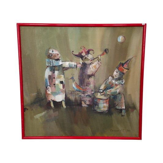 N.F. Evseeva; olje na platno; "Klovni"; 83 cm x 78 cm