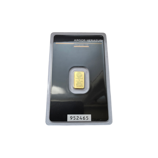 Naložbeno zlato Argor Heraeus 24K 999.9/1000; masa=1.00g