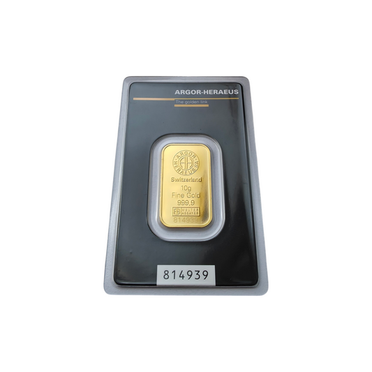 Naložbeno zlato Argor Heraeus 24K 999.9/1000; masa=10.00g