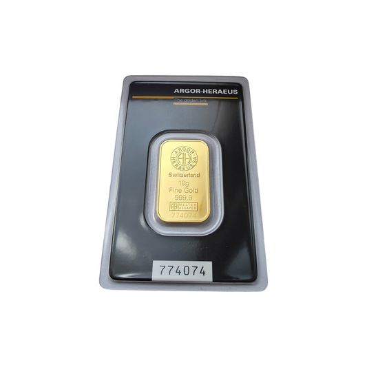 Naložbeno zlato Argor Heraeus 24K 999.9/1000; masa=10.00g