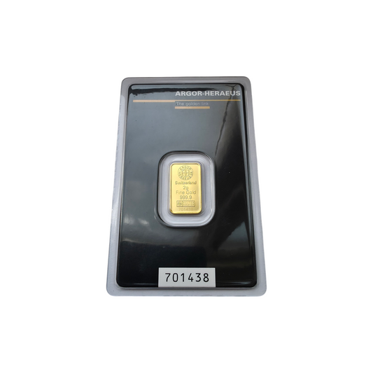 Naložbeno zlato Argor Heraeus 24K 999.9/1000; masa=2.00g