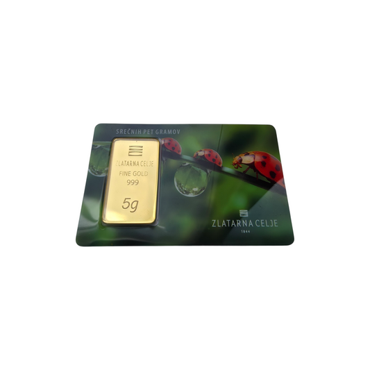 Naložbeno zlato Srečnih Pet Gramov 24K 999.9/1000; masa=5.00g