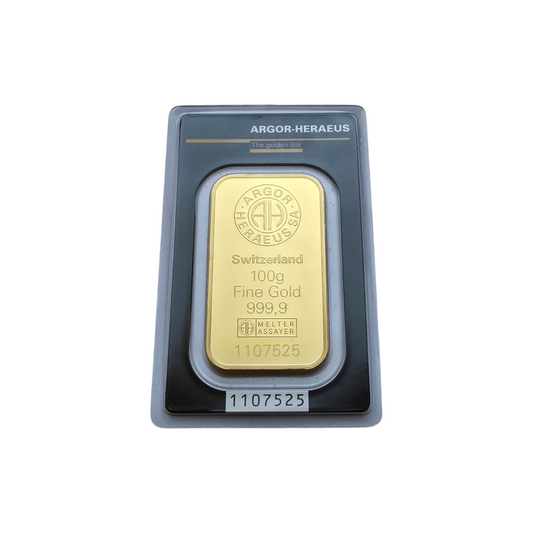 Naložbeno zlato Argor Heraeus 24K 999.9/1000; masa=100.00g