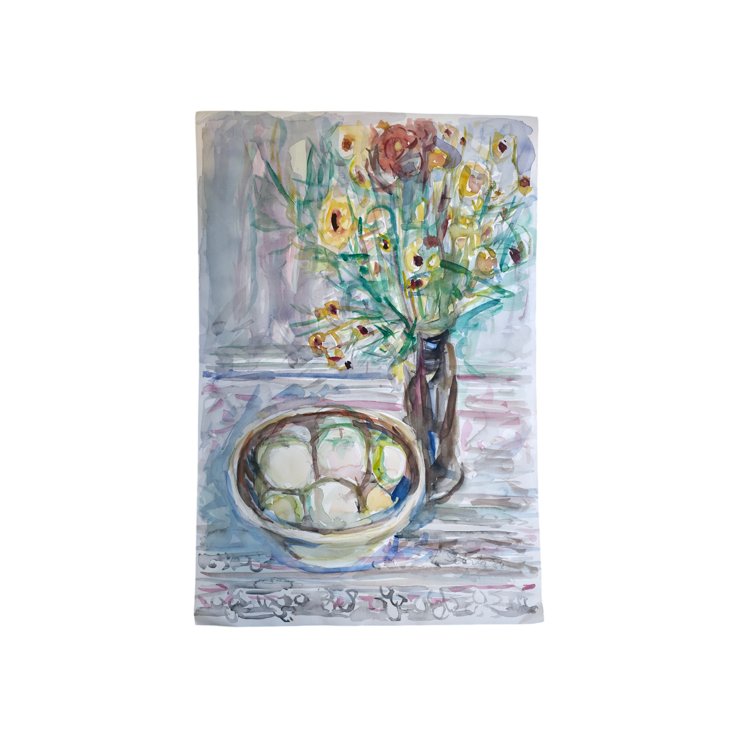 Janez Šibila; akvarel na papir; Tihožitje; 38 cm x 56 cm