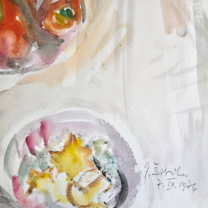 Janez Šibila; akvarel na papir; Tihožitje II; 32 cm x 56 cm