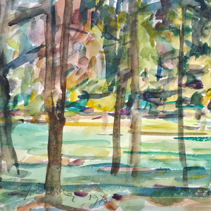 Janez Šibila; akvarel na papir; "Gozd II."; 56 cm x 33 cm