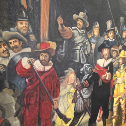 Po Rembrandtu ;Olje na platno (tisk); "Nočna straža"; 95 cm X 74 cm