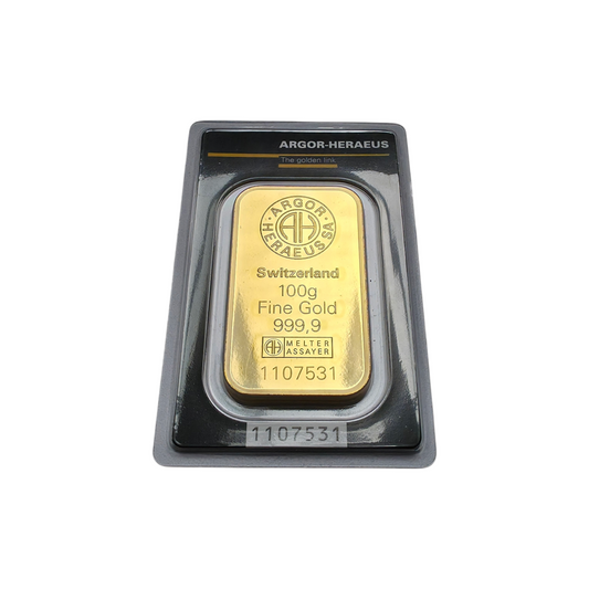 Naložbeno zlato Argor Heraeus 24K 999.9/1000; masa=100.00g