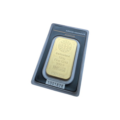 Naložbeno zlato Argor Heraeus 24K 999.9/1000; masa=100.00g