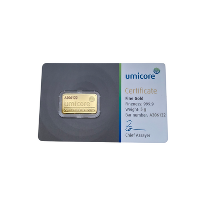 Naložbeno zlato Umicore 24K 999.9/1000; masa=5.00g