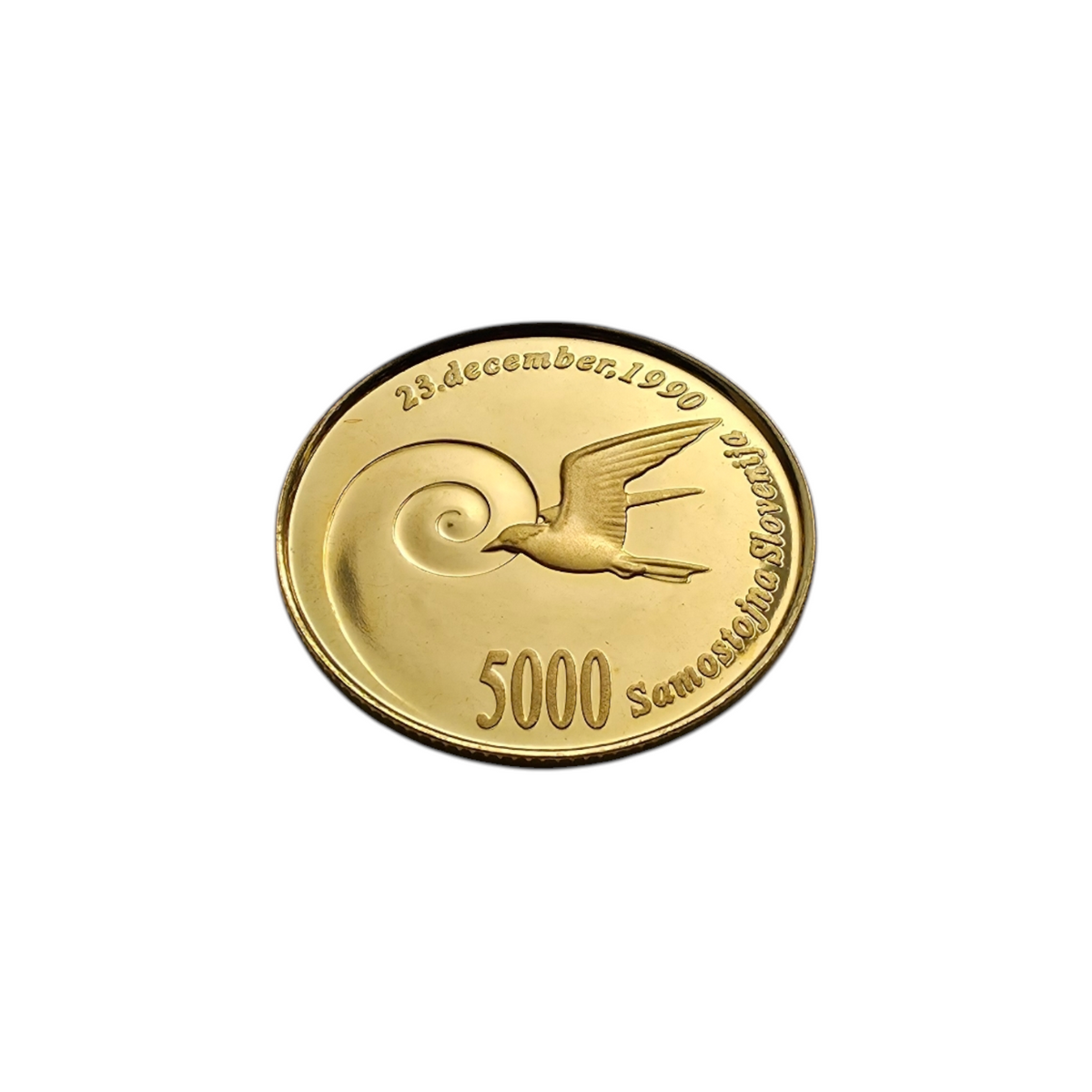Zlatnik "SAMOSTOJNA SLOVENIJA" 21K 900/1000; masa=7.03g