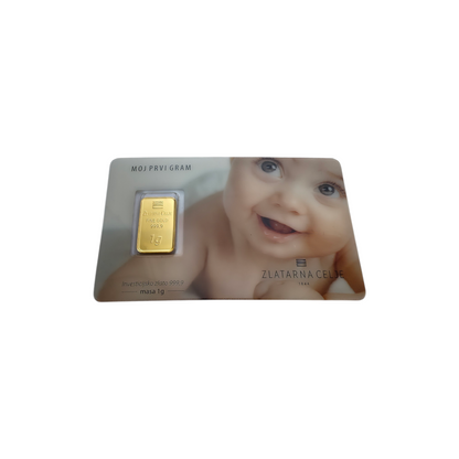Naložbeno zlato "Moj prvi gram" 24K 999.9/1000; masa=1.00g