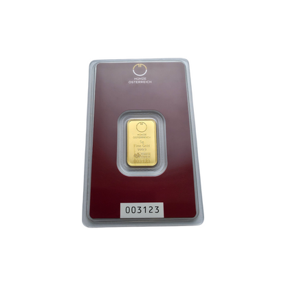 Naložbeno zlato "MO" 24K 999.9/1000; masa=5.00g