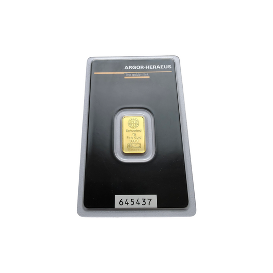 Naložbeno zlato Argor Heraeus 24K 999.9/1000; masa=2.00g