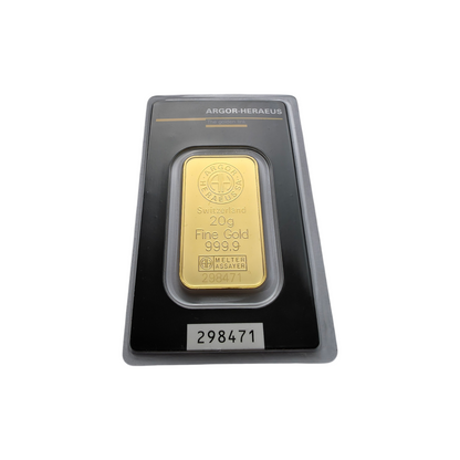 Naložbeno zlato Argor Heraeus 24K 999.9/1000; masa=20.00g