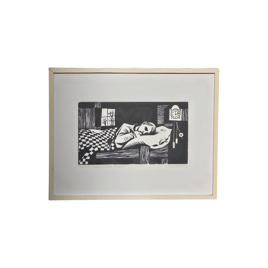 Ive Šubic; lesorez; "Speči deček"; 36 cm x 28 cm