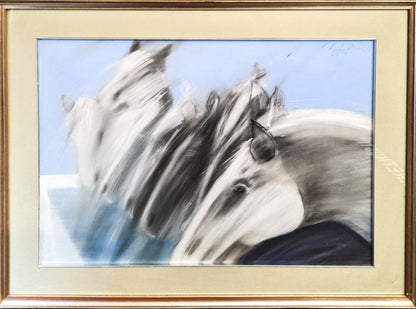 Neznani avtor, 1986 Pastel Konji 92,50cm x 73cm