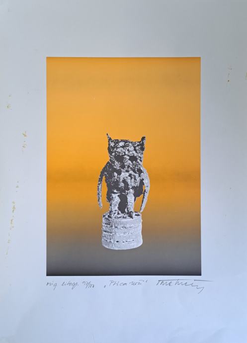 Slika Tone Svetina, grafika, Ptica noči, 34cm x 49cm