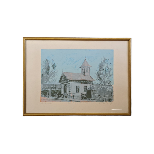 Črtomir Frelih; grafika; "Gasilski dom"; 51 cm x 37 cm