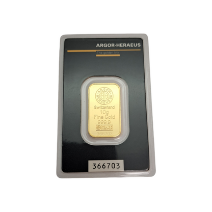 Naložbeno zlato Argor Heraeus 24K 999.9/1000; masa=10.00g