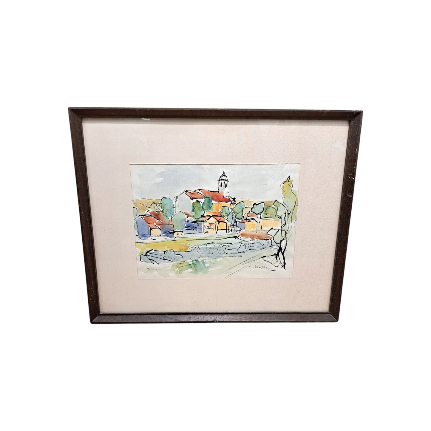 Robert Hlavaty - Mestna veduta, akvarel, 48 cm x 38 cm