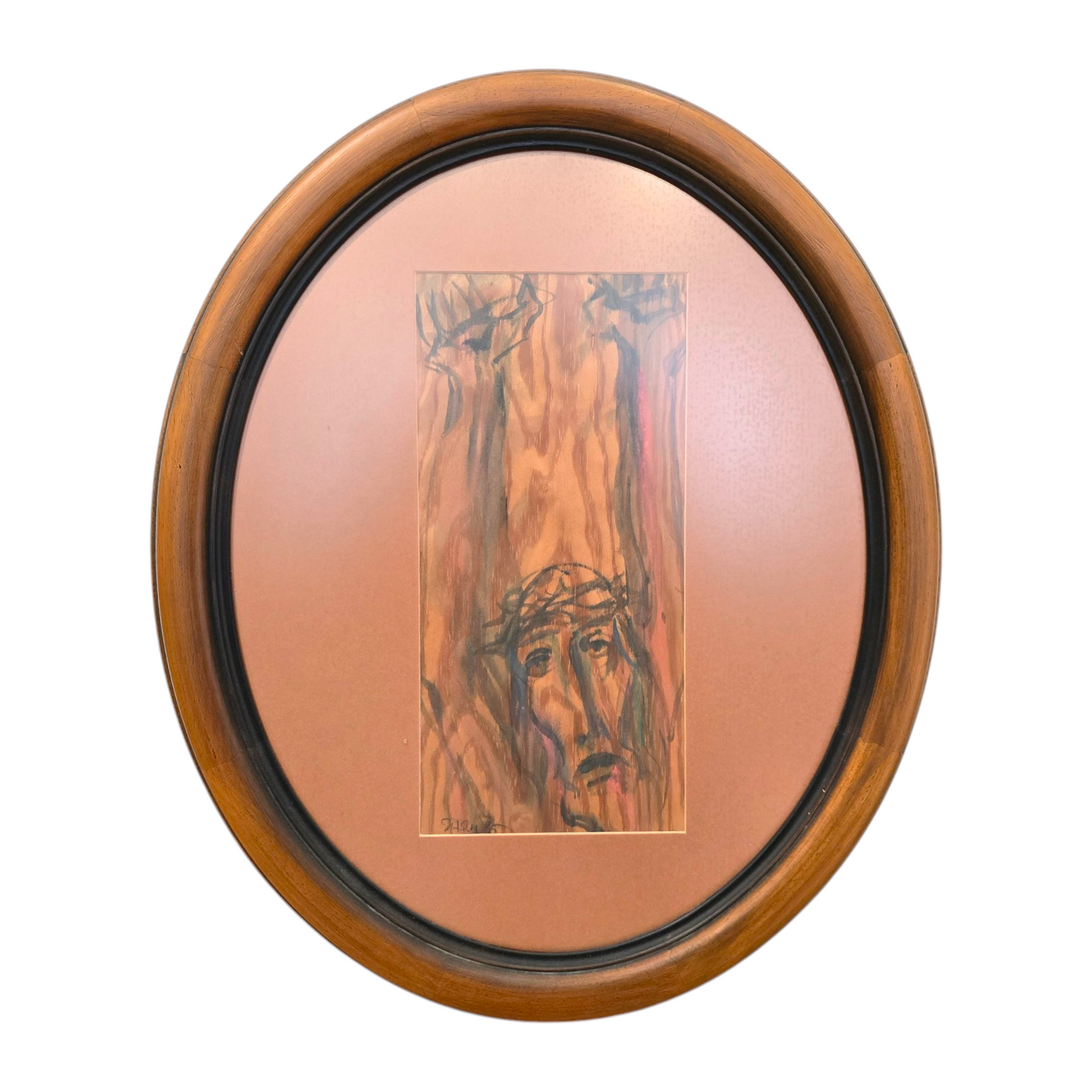 Stane Jarm; risba na les; "Jezus"; 50 cm x 60 cm