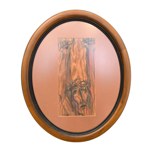 Stane Jarm; risba na les; "Jezus"; 50 cm x 60 cm