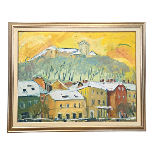 Veljko Toman; olje na platno; Ljubljanska veduta; 100 cm x 80 cm