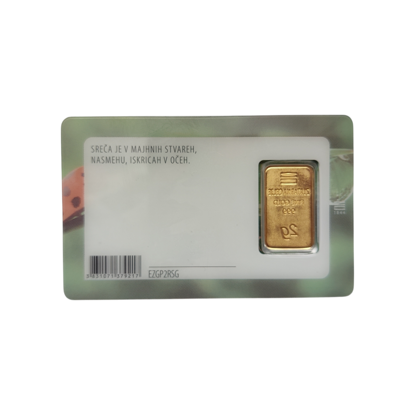 Naložbeno zlato "Grama sreče" 24K 999.9/1000; masa=2.00g