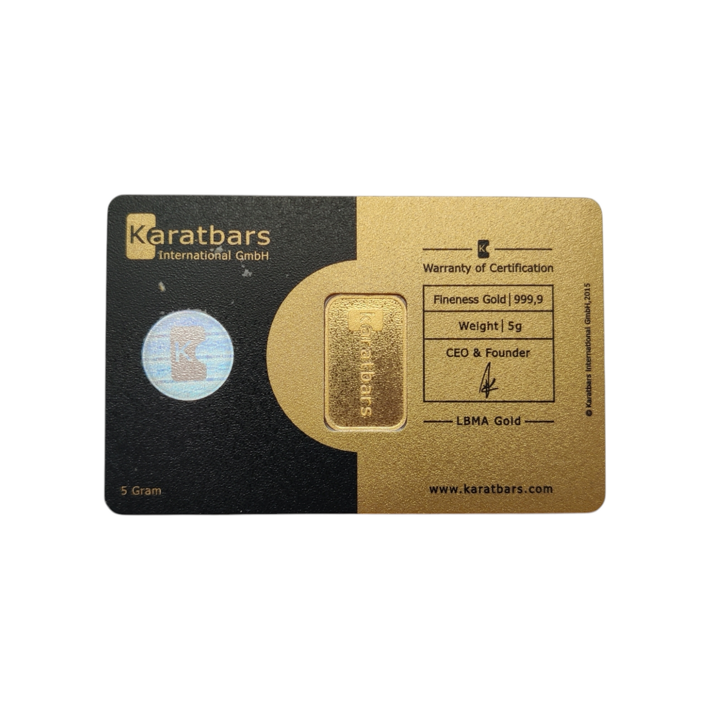 Naložbeno zlato "Karatbars" 24K 999.9/1000; masa=5.00g