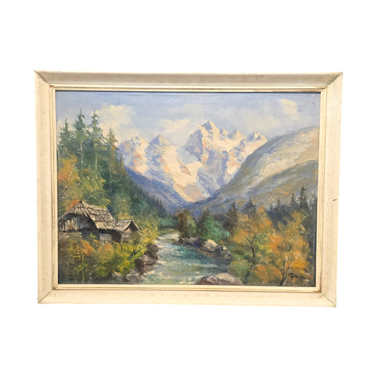 Josip Potočnik; Olje na platno; gorska veduta; 90 cm x 70 cm