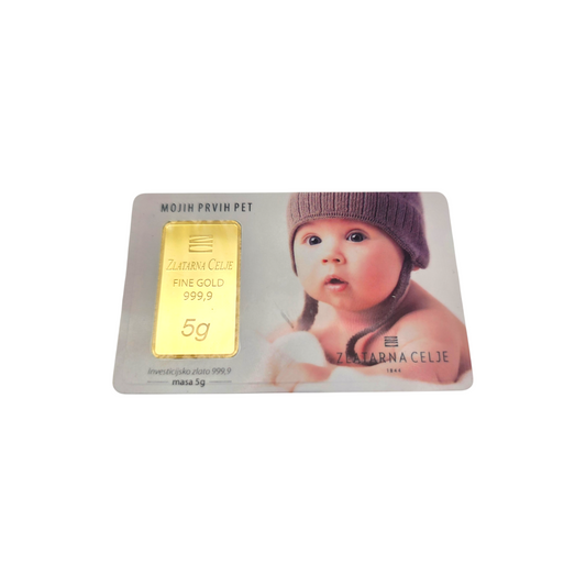 Naložbeno zlato "Mojih prvih pet" 24K 999.9/1000; masa=5.00g