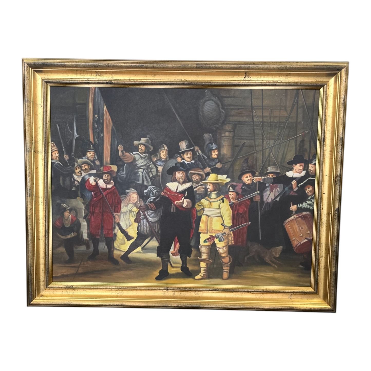 Po Rembrandtu ;Olje na platno (tisk); "Nočna straža"; 95 cm X 74 cm