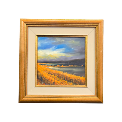 Boris Kos; olje na lesonit; "Cerkniško jezero"; 27 cm x 27 cm
