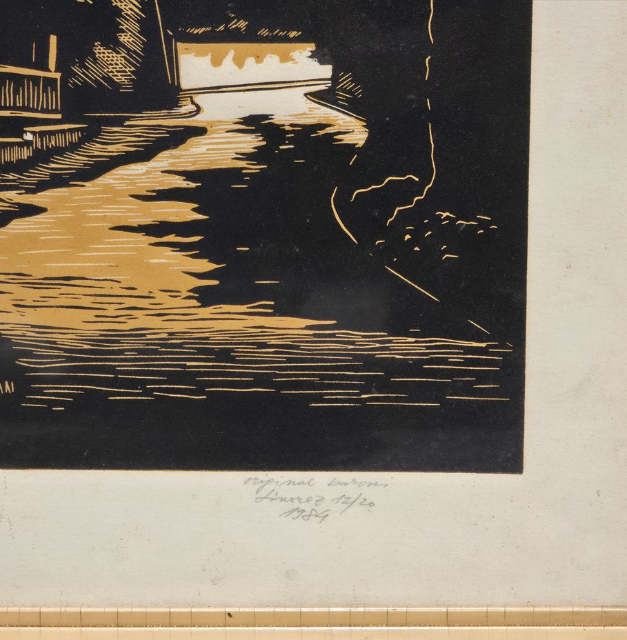 Danilo Cedilnik; grafika – linorez; "Stolpiček"; 50 cm x 60 cm
