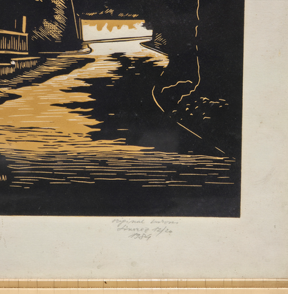 Danilo Cedilnik; grafika – linorez; "Stolpiček"; 50 cm x 60 cm