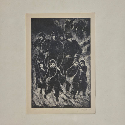 Božidar Jakac; bakrorez; "Živi zid" 1948; 27 cm x 37 cm